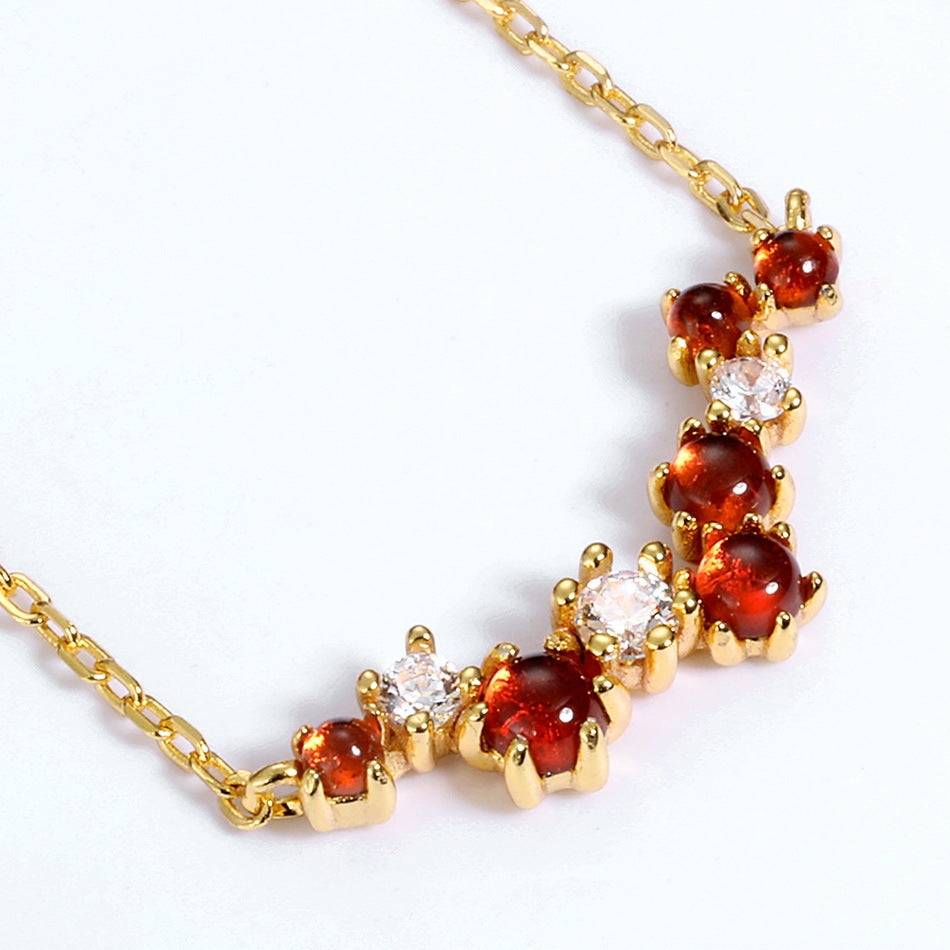 Irregular Row of Natural Red Garnet Zircon sterling Silver Necklace