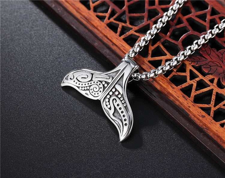 Whale Tail Pendant Durable Titanium Steel Unisex Necklace Planderful Bold Retro Punk Statement
