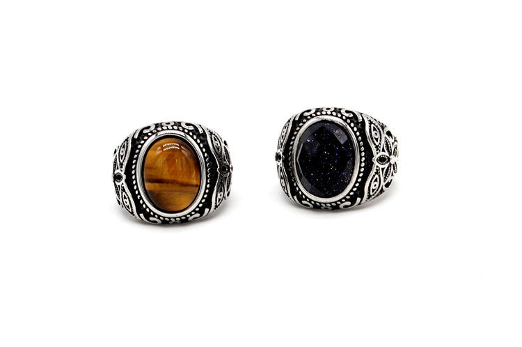 Planderful Tiger Eye Ring Titanium Steel For Unisex Fashion Lovers Retro Protective Statement Jewelry
