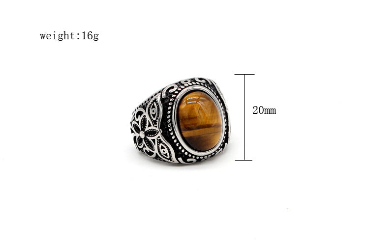 Planderful Tiger Eye Ring Titanium Steel For Unisex Fashion Lovers Retro Protective Statement Jewelry