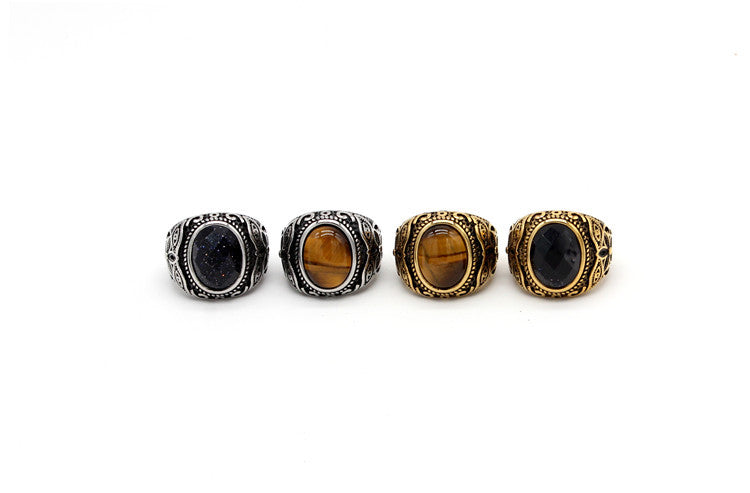 Planderful Tiger Eye Ring Titanium Steel For Unisex Fashion Lovers Retro Protective Statement Jewelry