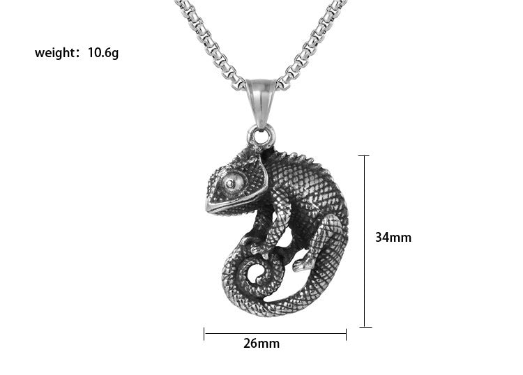 Planderful Personalized Retro Chameleon Titanium Steel Pendant Unisex Punk Necklace Protection Statement