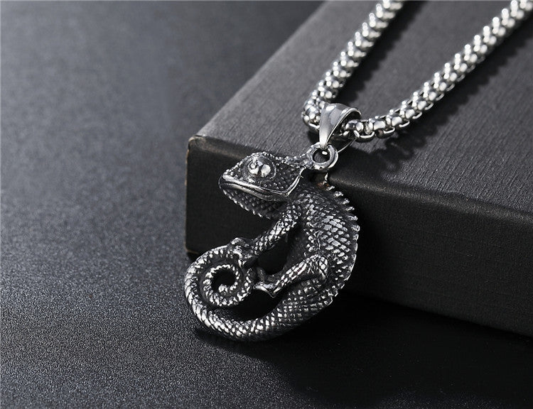 Planderful Personalized Retro Chameleon Titanium Steel Pendant Unisex Punk Necklace Protection Statement