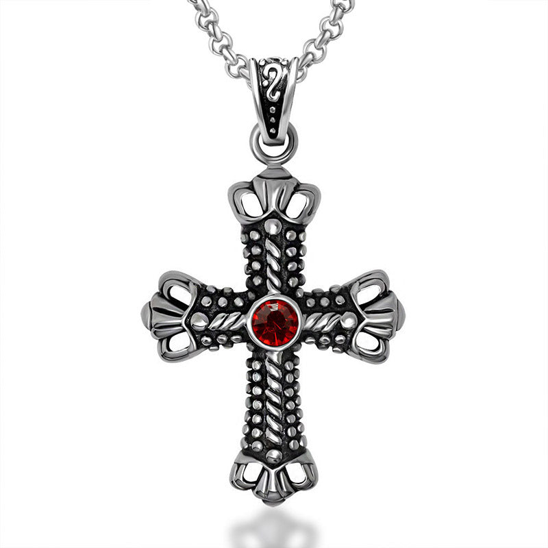 Trendy Men's Titanium Steel Crown Pendant Necklace - Vintage Cross Design