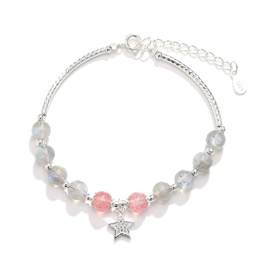 Star Moon Strawberry Crystal Bracelet - Ethereal Beauty and Charm