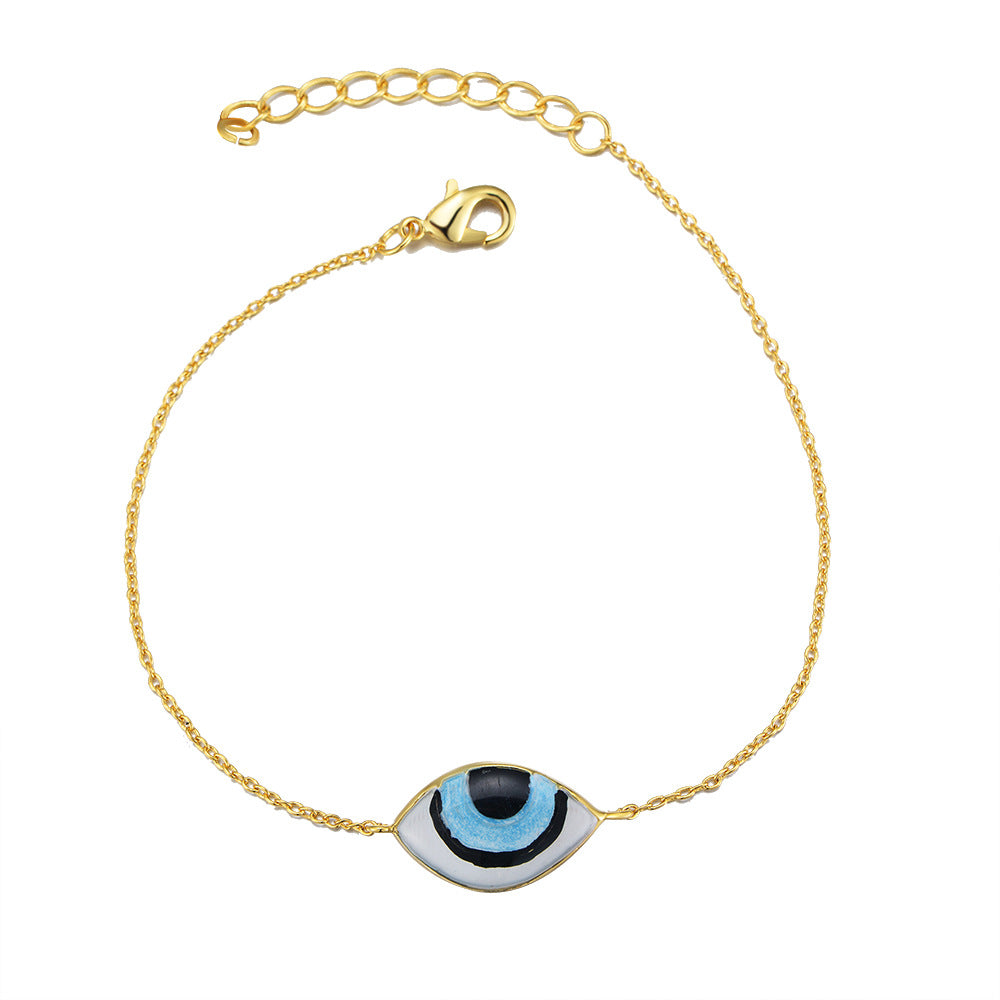 Vintage Electroplated 14k Gold Devil's Eye Bracelet Classic Drip Glue Painted Eye Hand