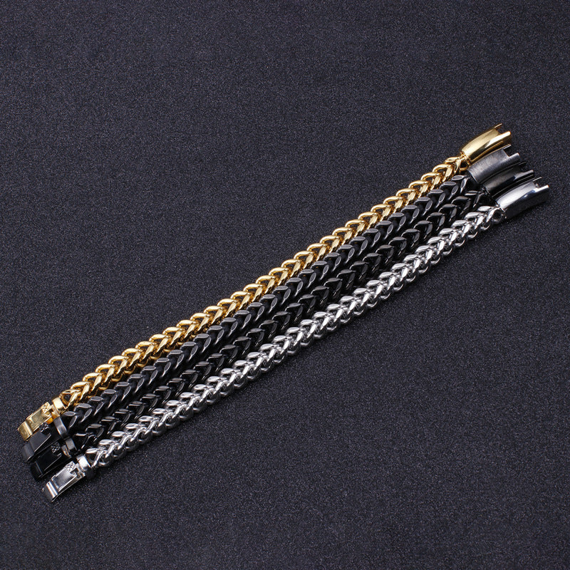 Men's Versatile Stainless Steel Bracelet with Personalized Square Fish Scale Design for European and American Markets
