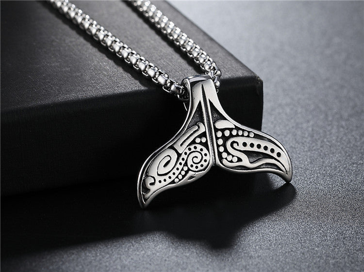 Whale Tail Pendant Durable Titanium Steel Unisex Necklace Planderful Bold Retro Punk Statement