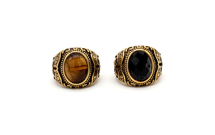 Planderful Tiger Eye Ring Titanium Steel For Unisex Fashion Lovers Retro Protective Statement Jewelry