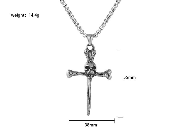 Bone Cross Skull Titanium Steel Pendant Necklace