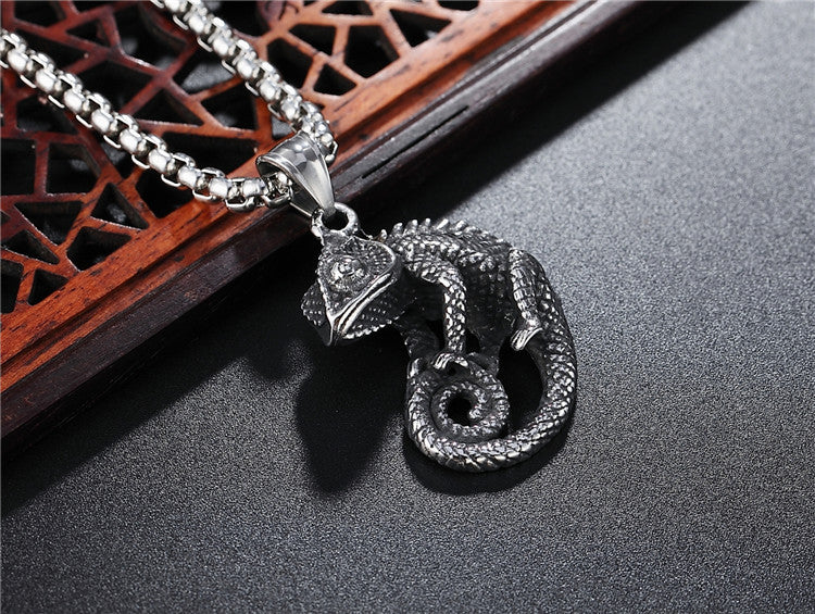 Planderful Personalized Retro Chameleon Titanium Steel Pendant Unisex Punk Necklace Protection Statement