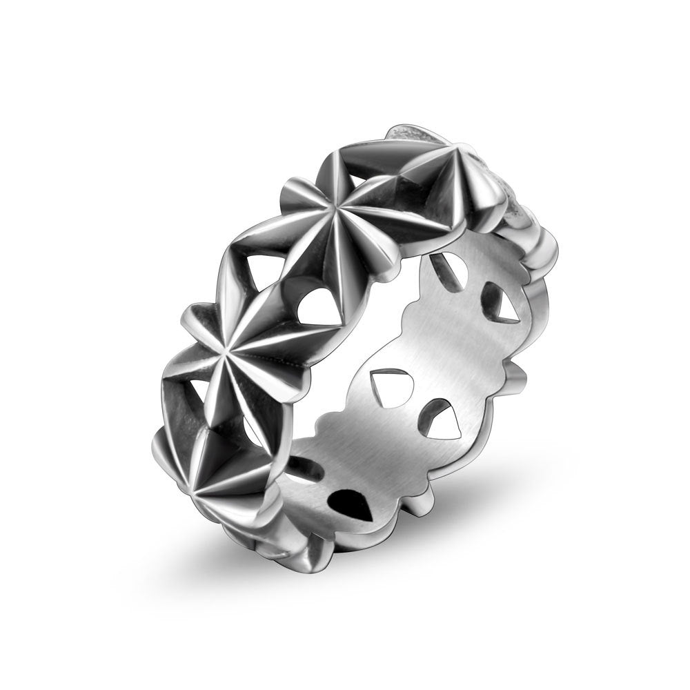 Tail Ring Flower Design Titanium Steel Retro Style Ring