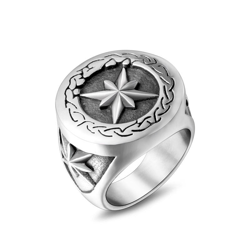 Titanium Steel Retro Star Ring For Hip Hop Men Fashion