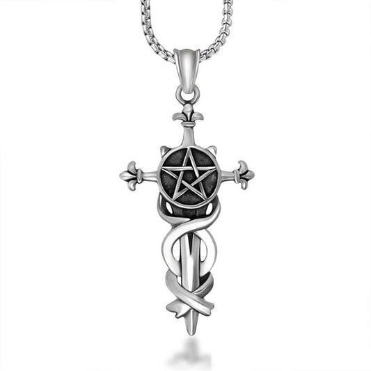Five Pointed Star Sword Pendant Necklace Titanium Steel Men