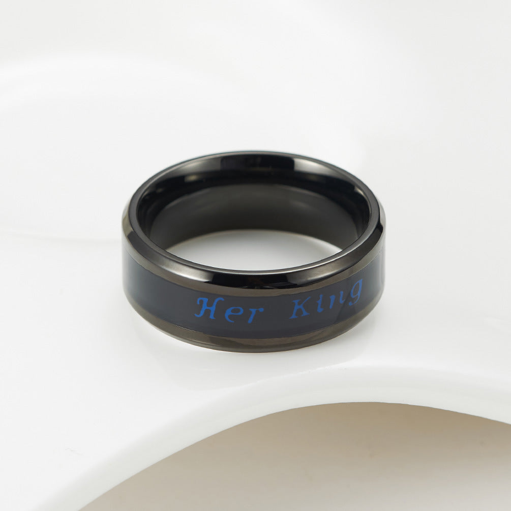 King Queen Couple Stainless Steel Ring Her King His Queen Temperature Sensing Direct