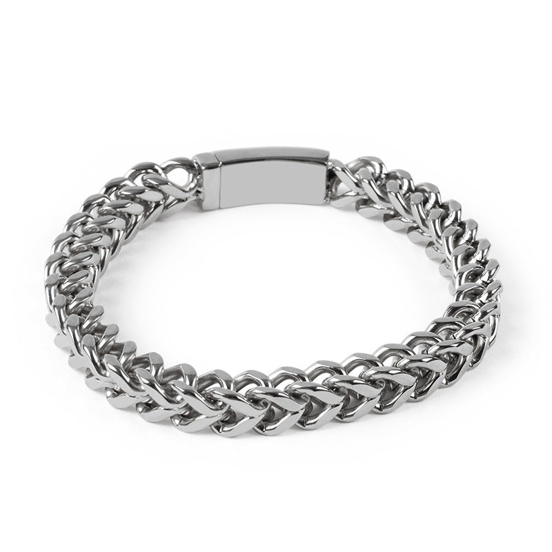 Men's Versatile Stainless Steel Bracelet with Personalized Square Fish Scale Design for European and American Markets