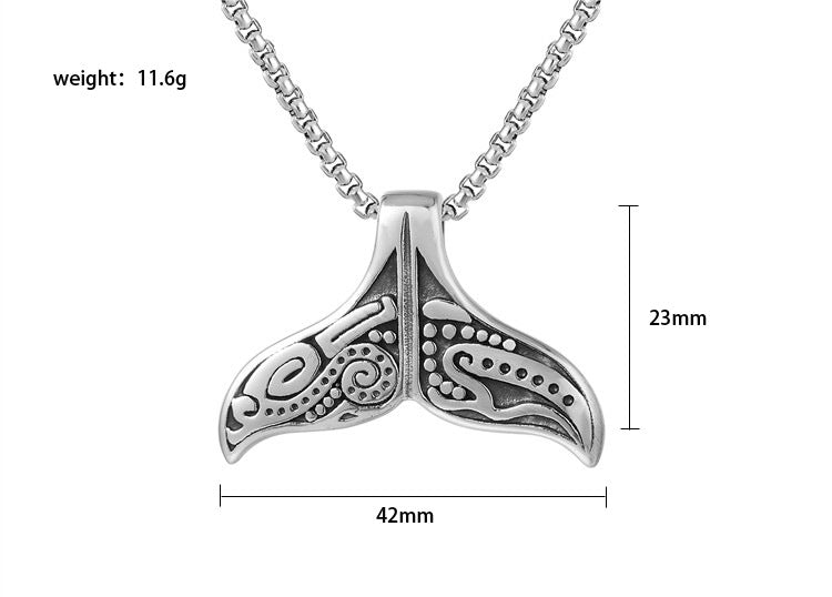 Whale Tail Pendant Durable Titanium Steel Unisex Necklace Planderful Bold Retro Punk Statement