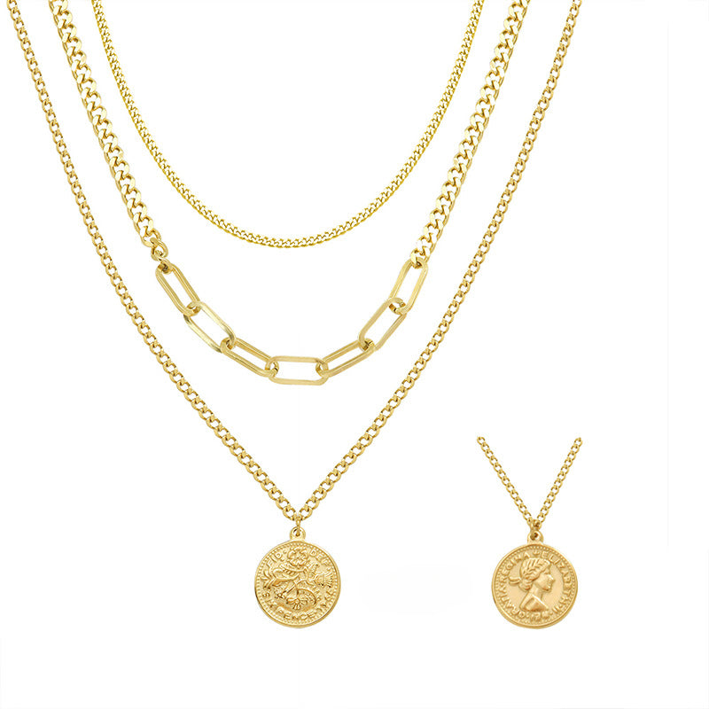 Hip-Hop Style Titanium Steel Collarbone Necklace with Double-Sided Pendant