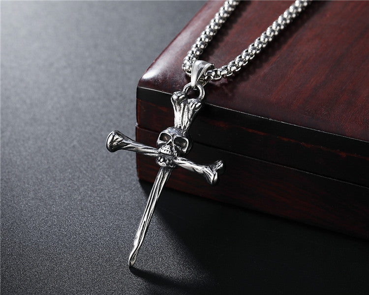 Bone Cross Skull Titanium Steel Pendant Necklace