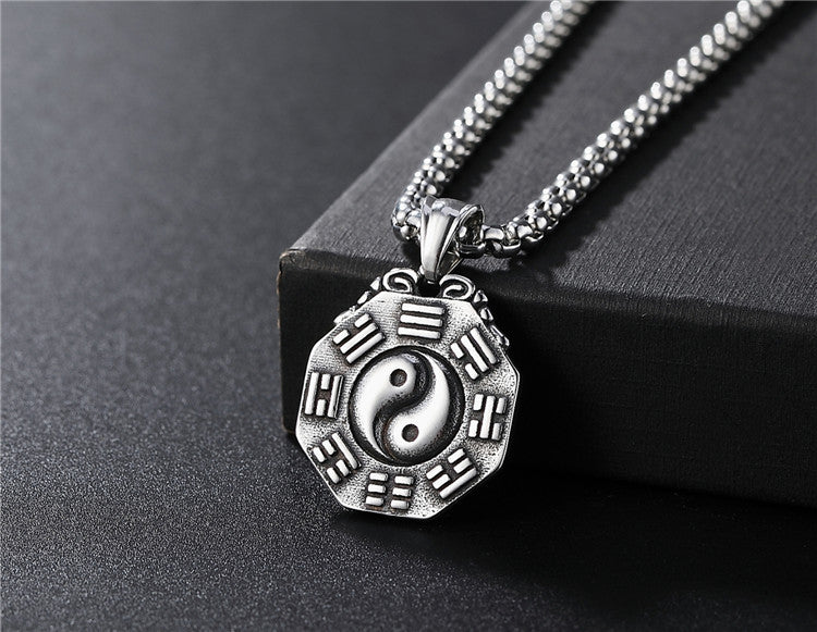 Yin Yang Tai Chi Pendant Necklace Titanium Steel Unisex Protection Jewelry Planderful
