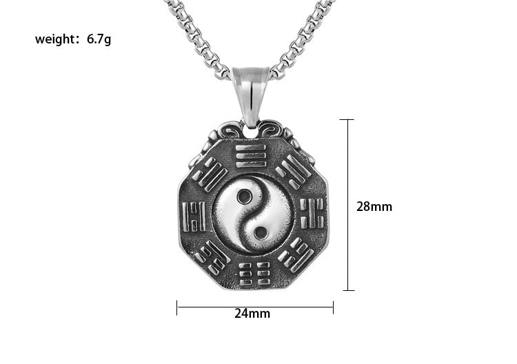 Yin Yang Tai Chi Pendant Necklace Titanium Steel Unisex Protection Jewelry Planderful