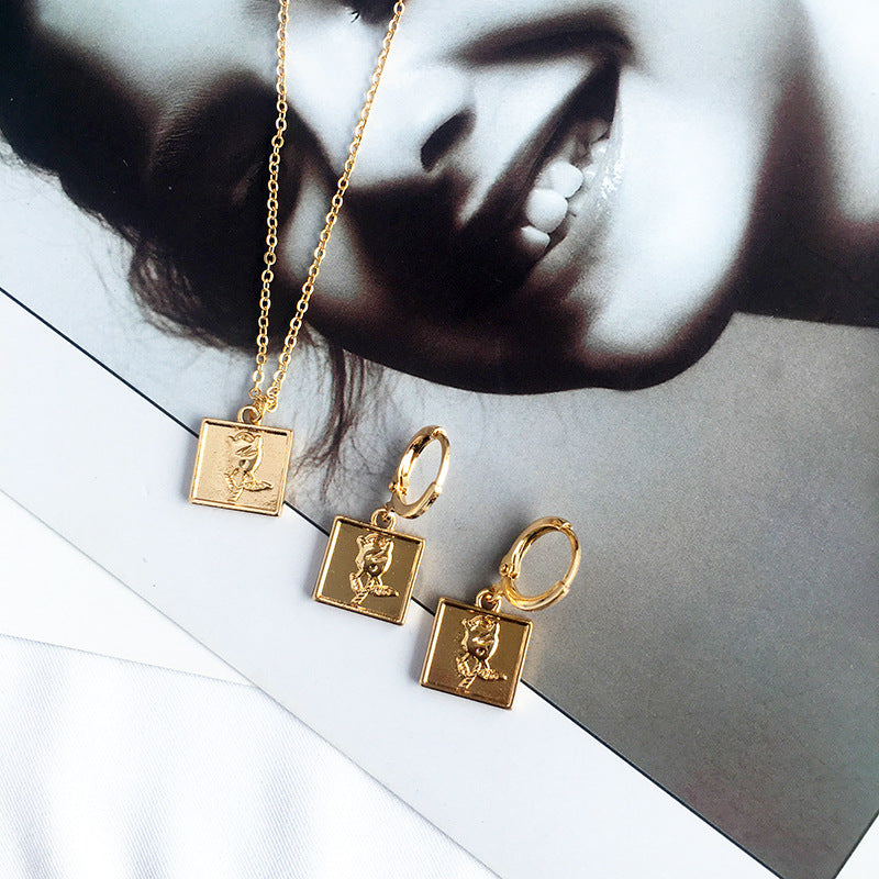 Vienna Verve Rose Jewelry Set with Personalized Cross-Border Earrings and Necklace