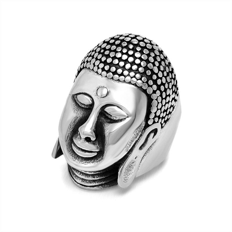 Chinese Buddha Head Titanium Ring For Men Size 7 To 12