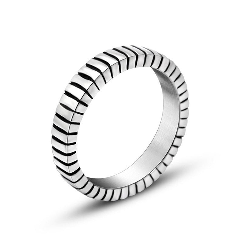 Titanium Steel Thin Ring Plaid Tail For Hipster Couples