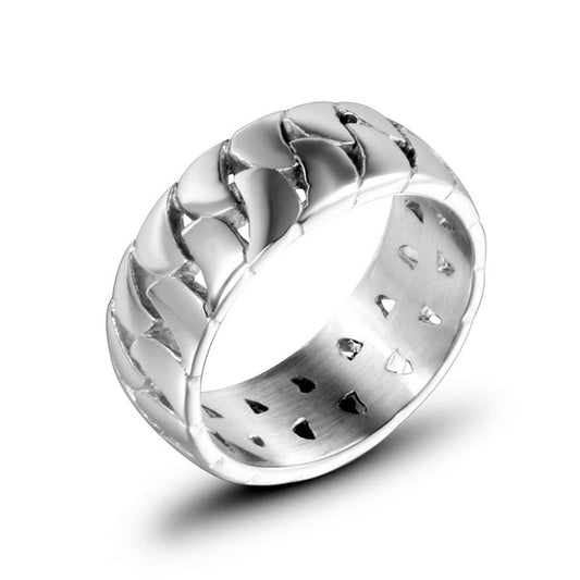 Mens Hollow Chain Titanium Steel Ring Simple Glossy Gift