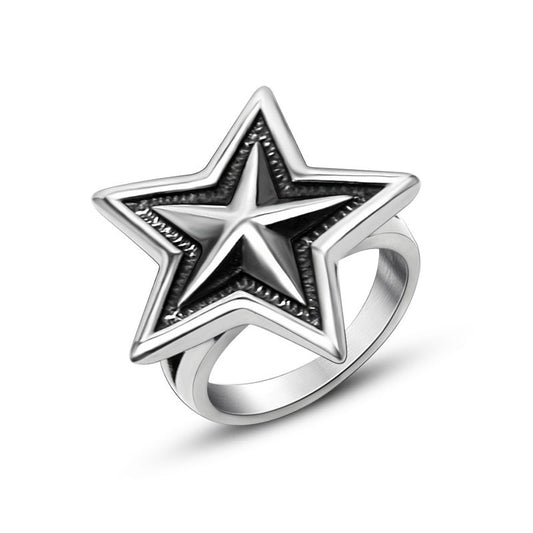 Punk Titanium Steel Big Five Pointed Star Ring For Men