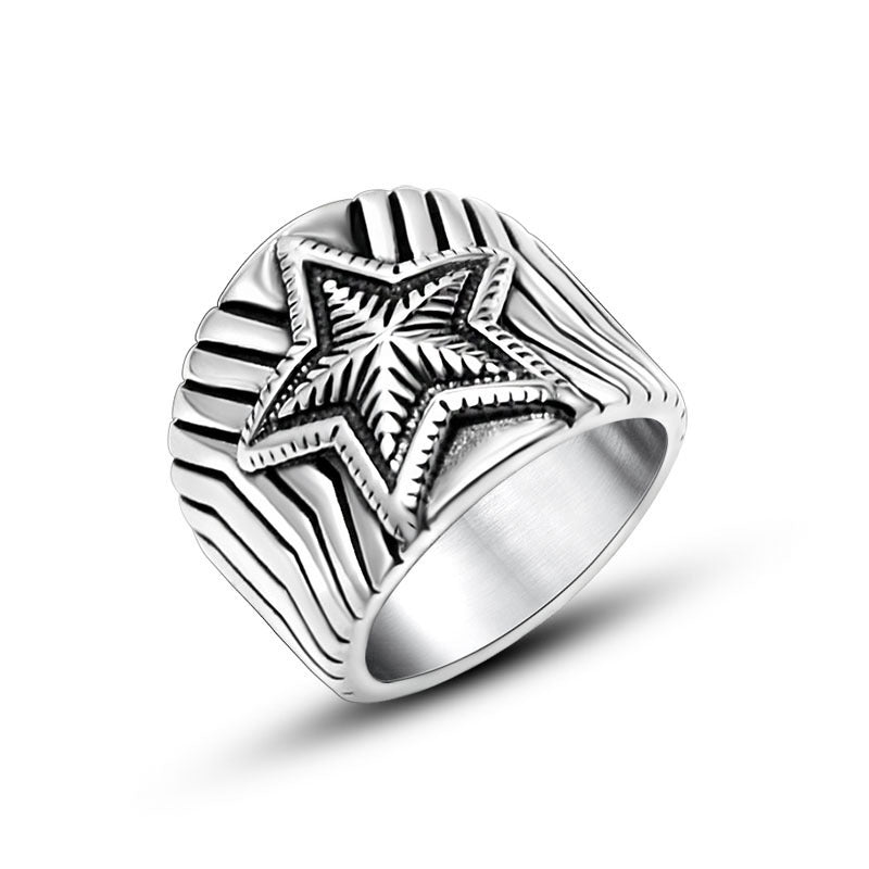 Stainless Steel Ring Star Style Mens Accessories Ring