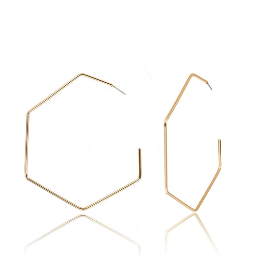 Exaggerated Silhouette Metal Earrings with Hexagonal Openings