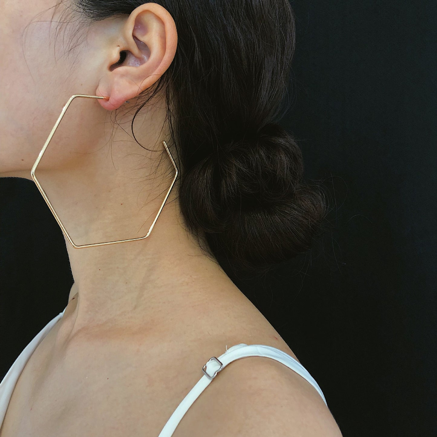 Exaggerated Silhouette Metal Earrings with Hexagonal Openings