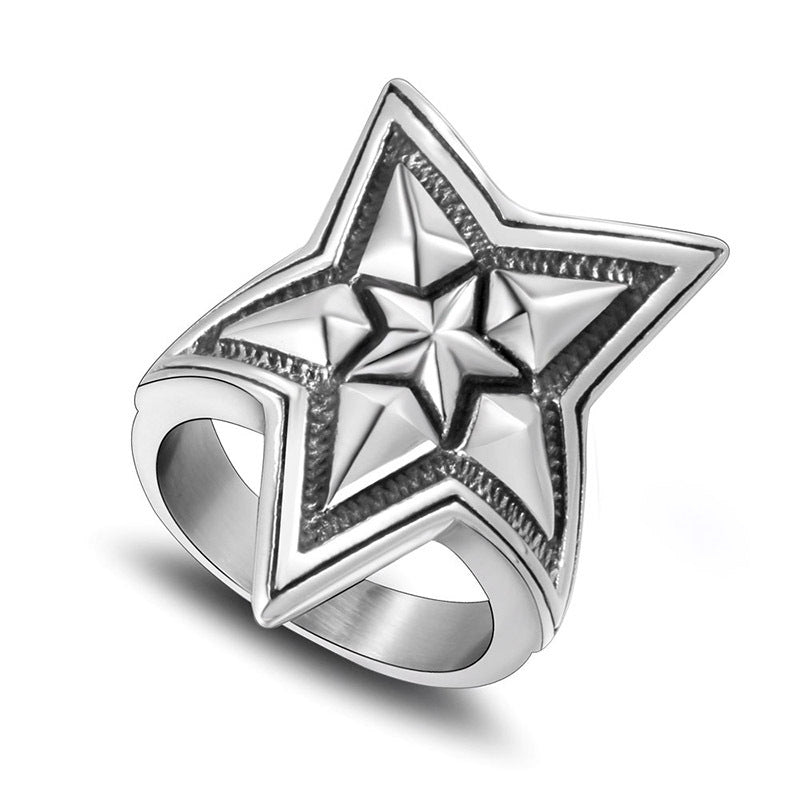 Punk Retro Titanium Steel Ring Mens Pentagram Rock Ring