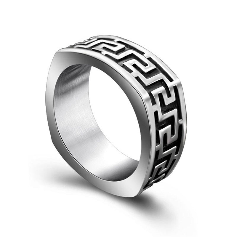 Great Wall Pattern Titanium Steel Ring For Men Domineering