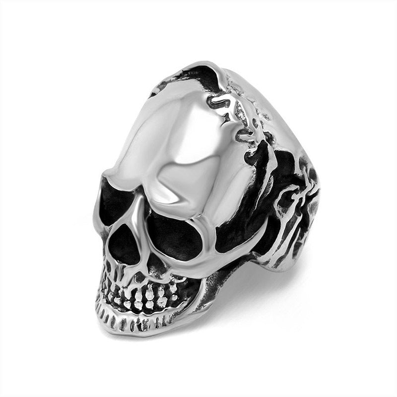 Titanium Steel Skull Ring Wreath Hip Hop Style For Men