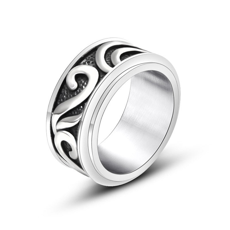 Rotating Retro Men's Titanium Ring Personalized Sun Pattern