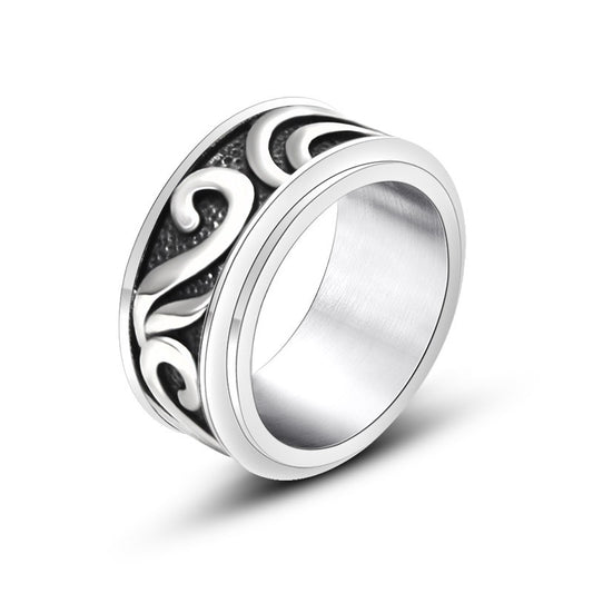 Rotating Retro Men's Titanium Ring Personalized Sun Pattern