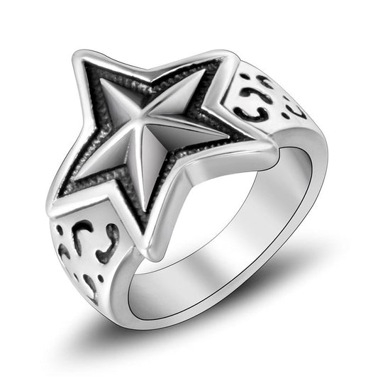 Titanium Steel Pentagram Ring for Men Punk Style Jewelry