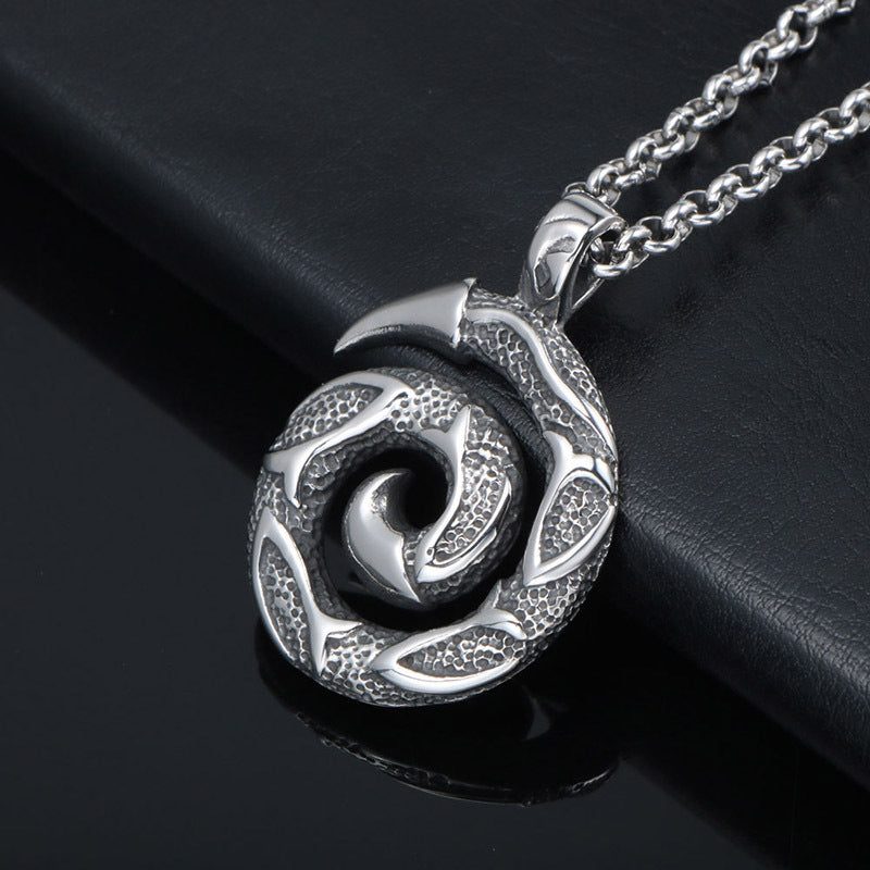 Titanium Steel Spiral Pendant Necklace for Men - Trendy Punk Horns Design