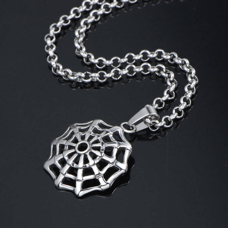 Customizable Titanium Steel Spider Web Pendant Necklace for Trendy Men and Women