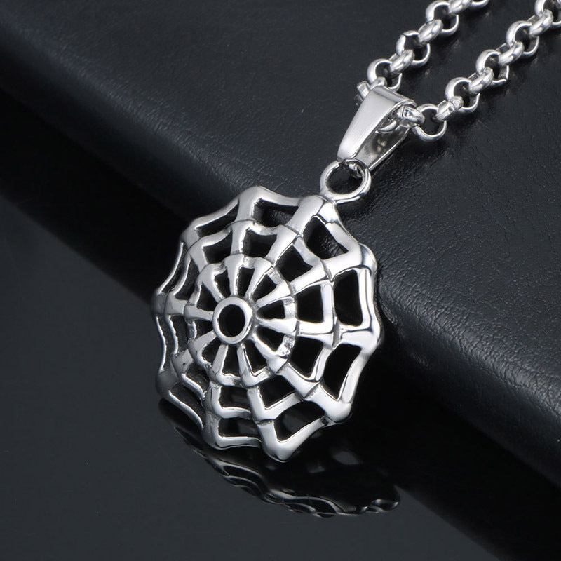 Customizable Titanium Steel Spider Web Pendant Necklace for Trendy Men and Women