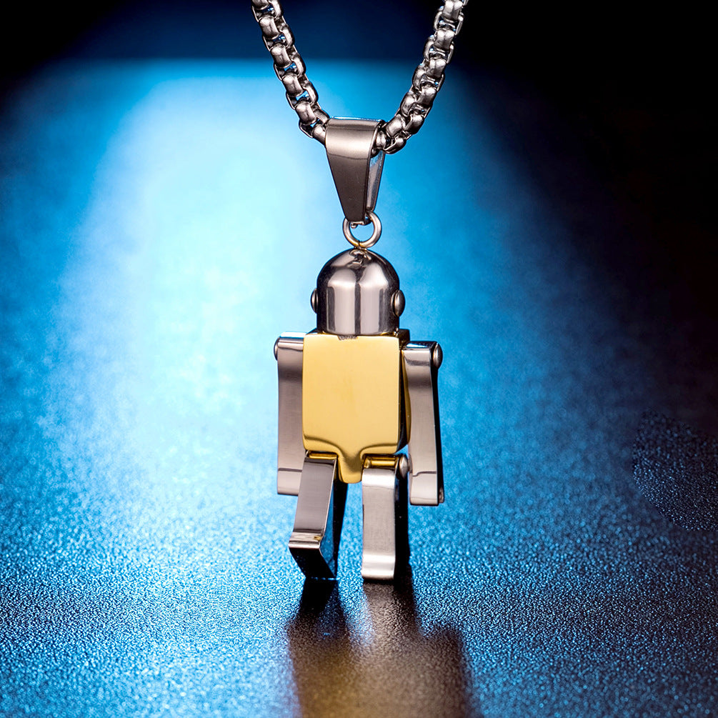 Planderful Robot Pendant Necklace For Urban Streetwear Fans Fade Resistant Titanium Steel Jewelry
