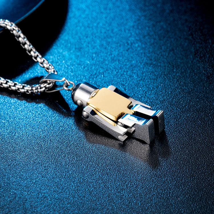 Planderful Robot Pendant Necklace For Urban Streetwear Fans Fade Resistant Titanium Steel Jewelry