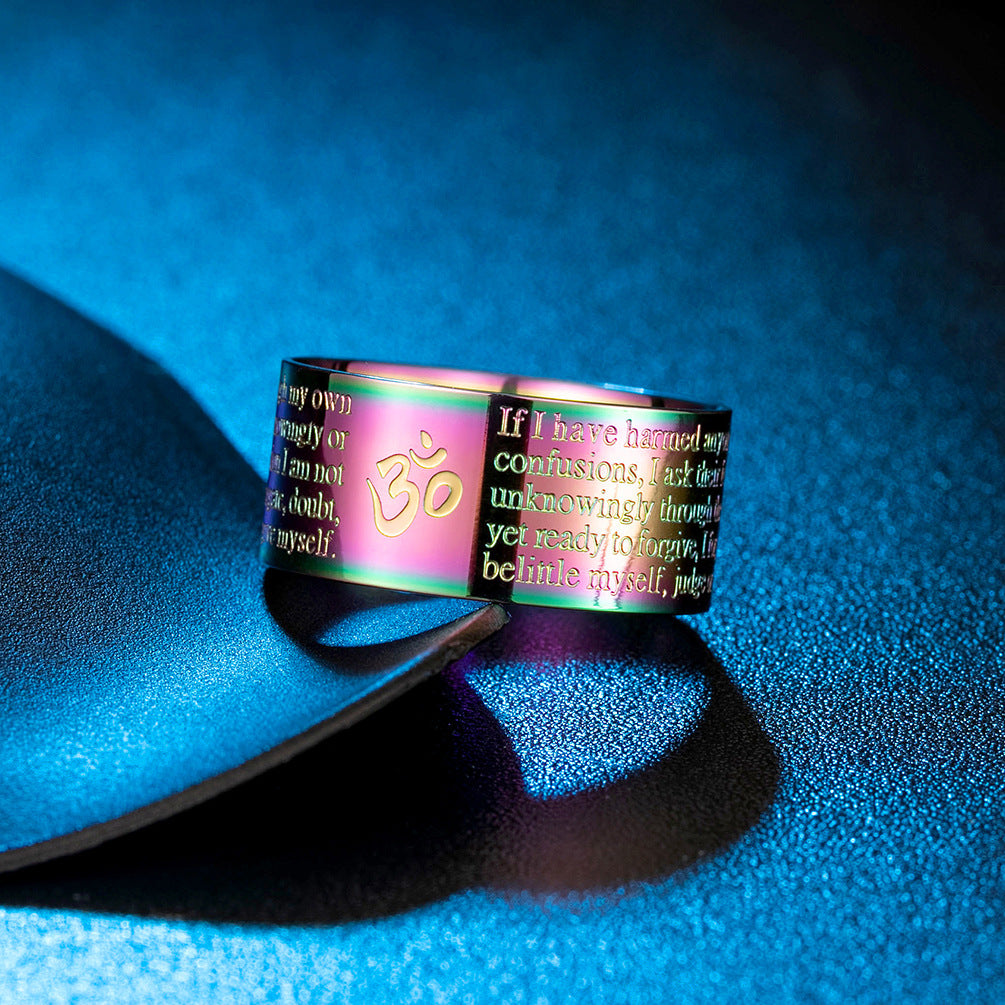Colorful Engraved English Stainless Steel Ring