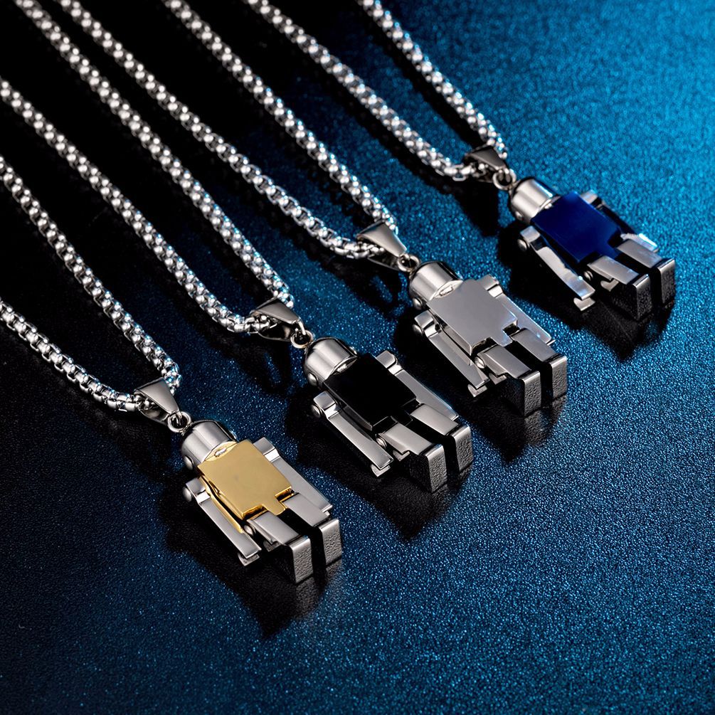 Planderful Robot Pendant Necklace For Urban Streetwear Fans Fade Resistant Titanium Steel Jewelry