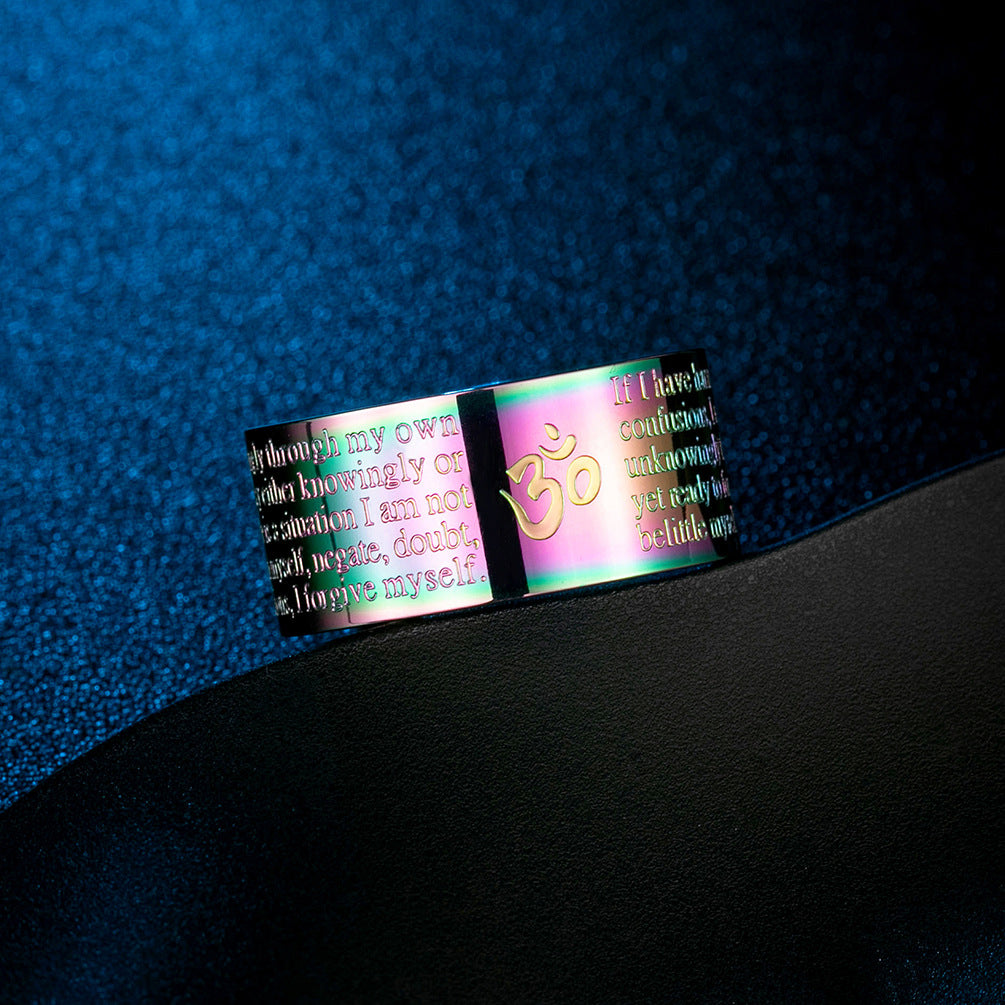Colorful Engraved English Stainless Steel Ring