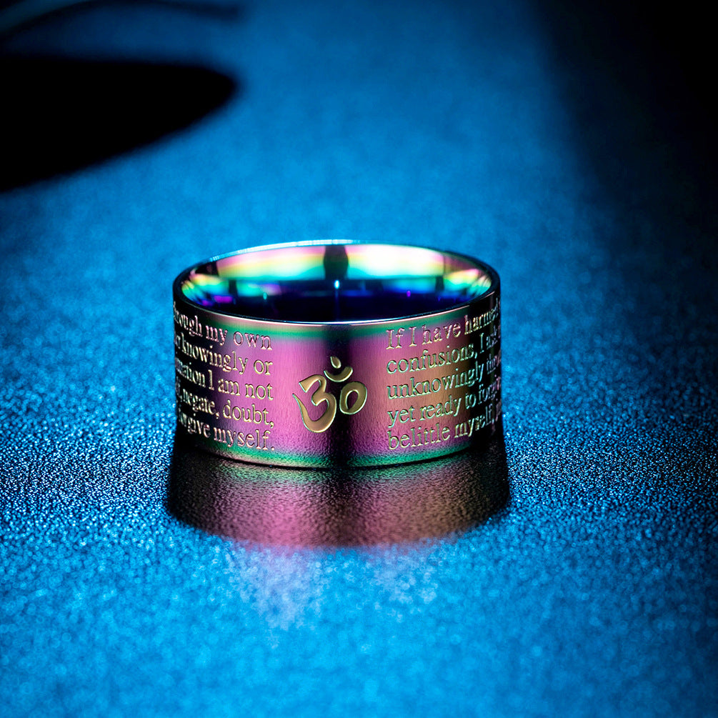 Colorful Engraved English Stainless Steel Ring