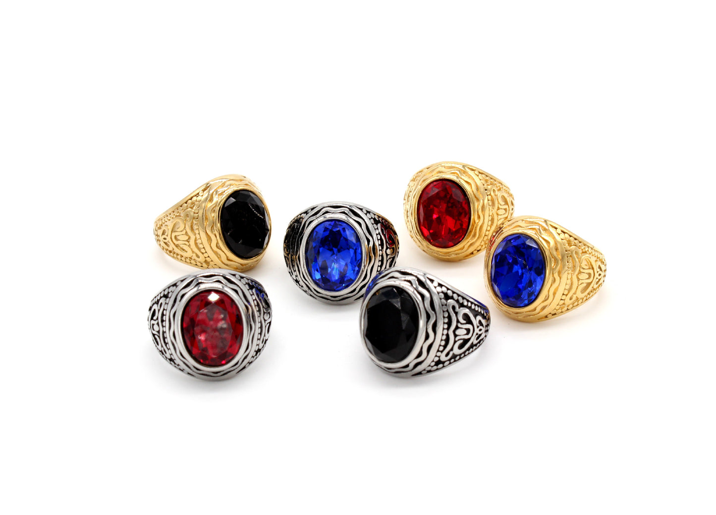 Titanium Steel Ring With Oval Zircon Bold Retro Design Unisex Jewelry Planderful Everyday Genie Collection