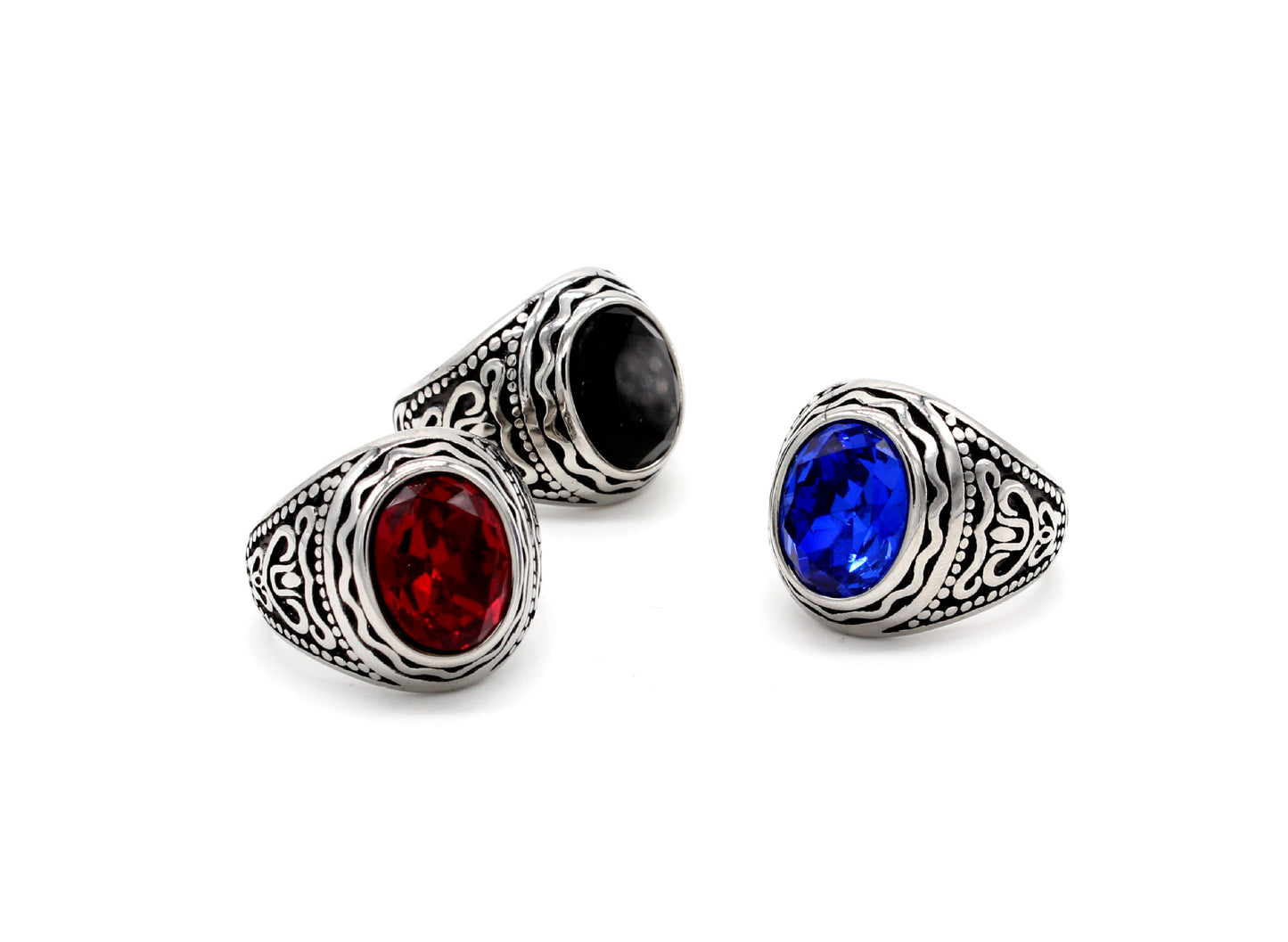 Titanium Steel Ring With Oval Zircon Bold Retro Design Unisex Jewelry Planderful Everyday Genie Collection